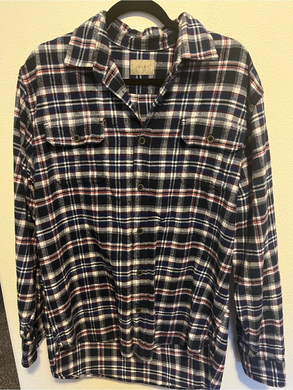 Jachs Navy, White & Red Plaid Long Sleeve Button-Down Shirt